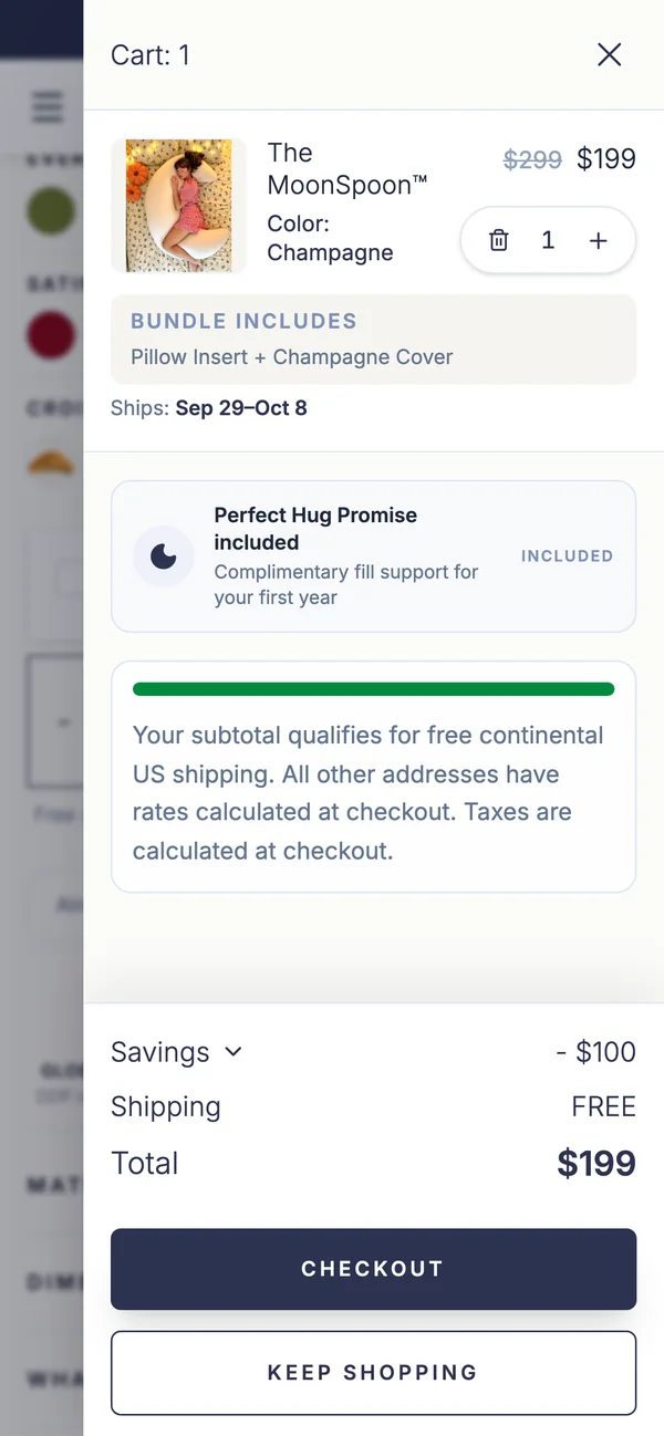MoonSleep cart with a MoonSpoon™ and the Checkout button